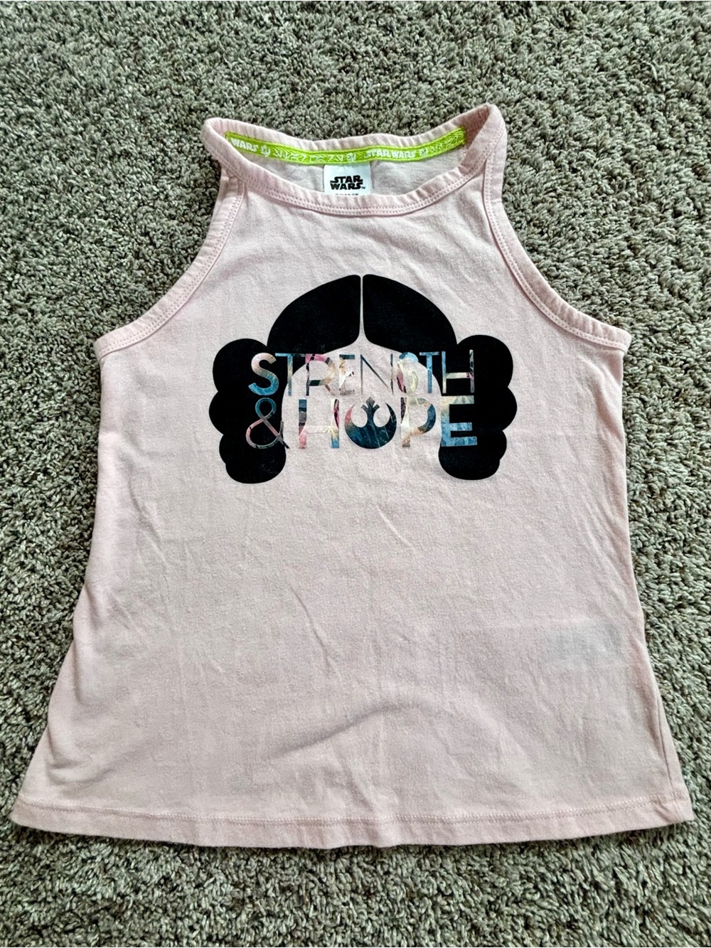 Girls Star Wars Princess Leia Strength & Hope Pink High Neck Tank Top size 7/8